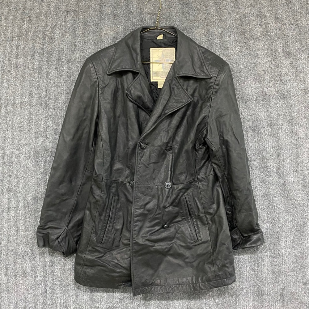 Middlebrook Park Men Black Genuine Leather Double Breasted Pea Coat Jacket Small